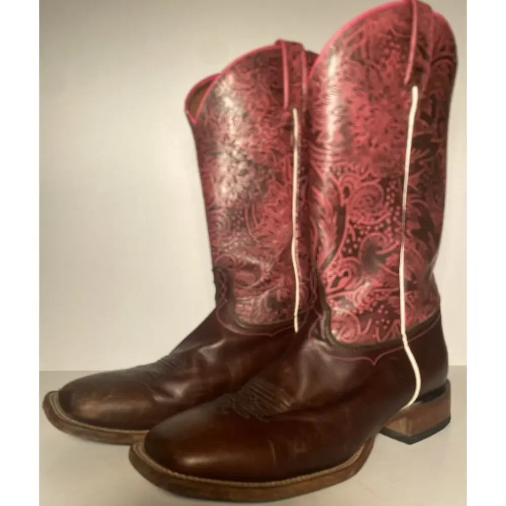 Tony Lama Women’s Western Cowboy Boots Size 10 B Brown Leather Good Condition